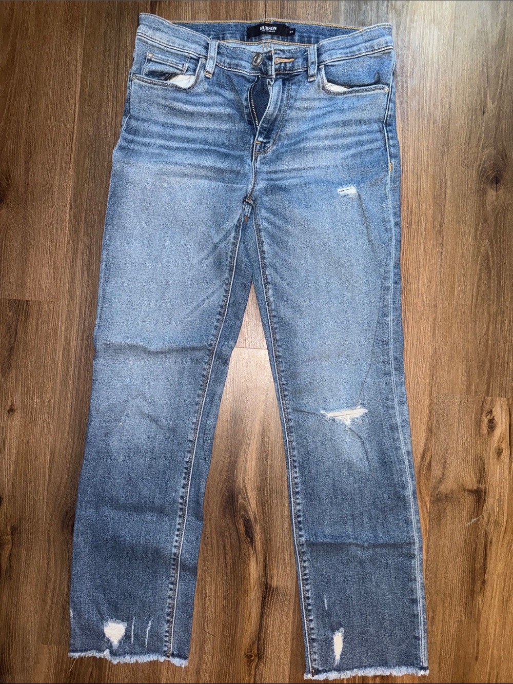 Hudson Jeans Light Blue Straight Leg Distressed Denim